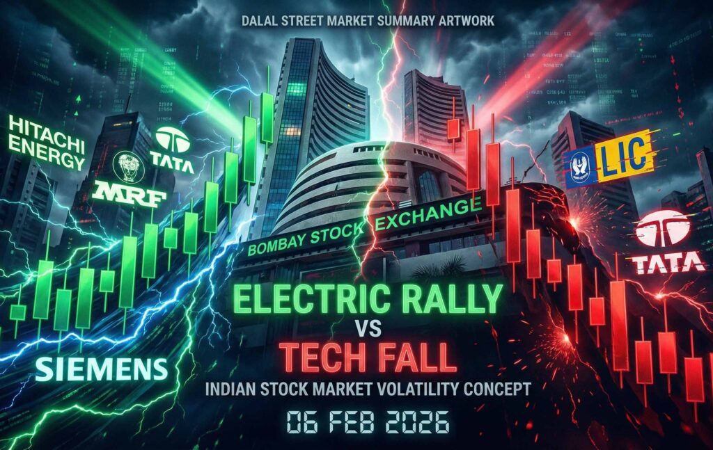 தலால் ஸ்ட்ரீட் மின்சாரத் தாக்குதல் | Hitachi, MRF, LIC Rally & Market Crash | Feb 6 2026